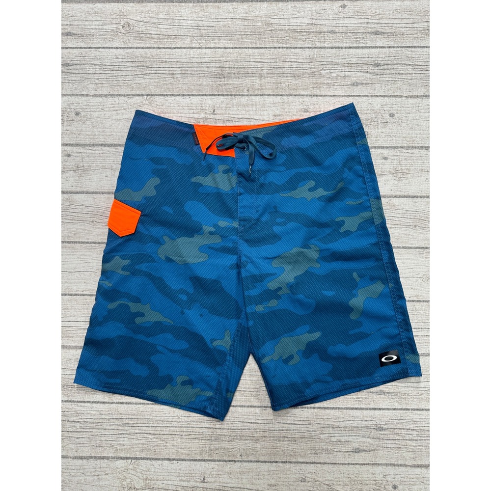 Oakley Board Shorts Men's 34 Blue Camo Lace Up Swim Trunks Surfer Beach Summer